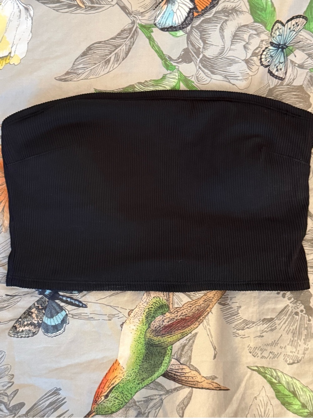 aerie Black Ribbed Strapless Swim Bandeau